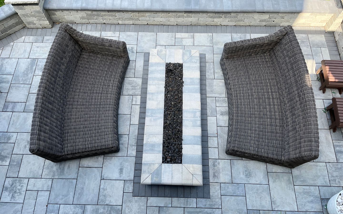 Custom paver patio and square fire pit feature in Columbus